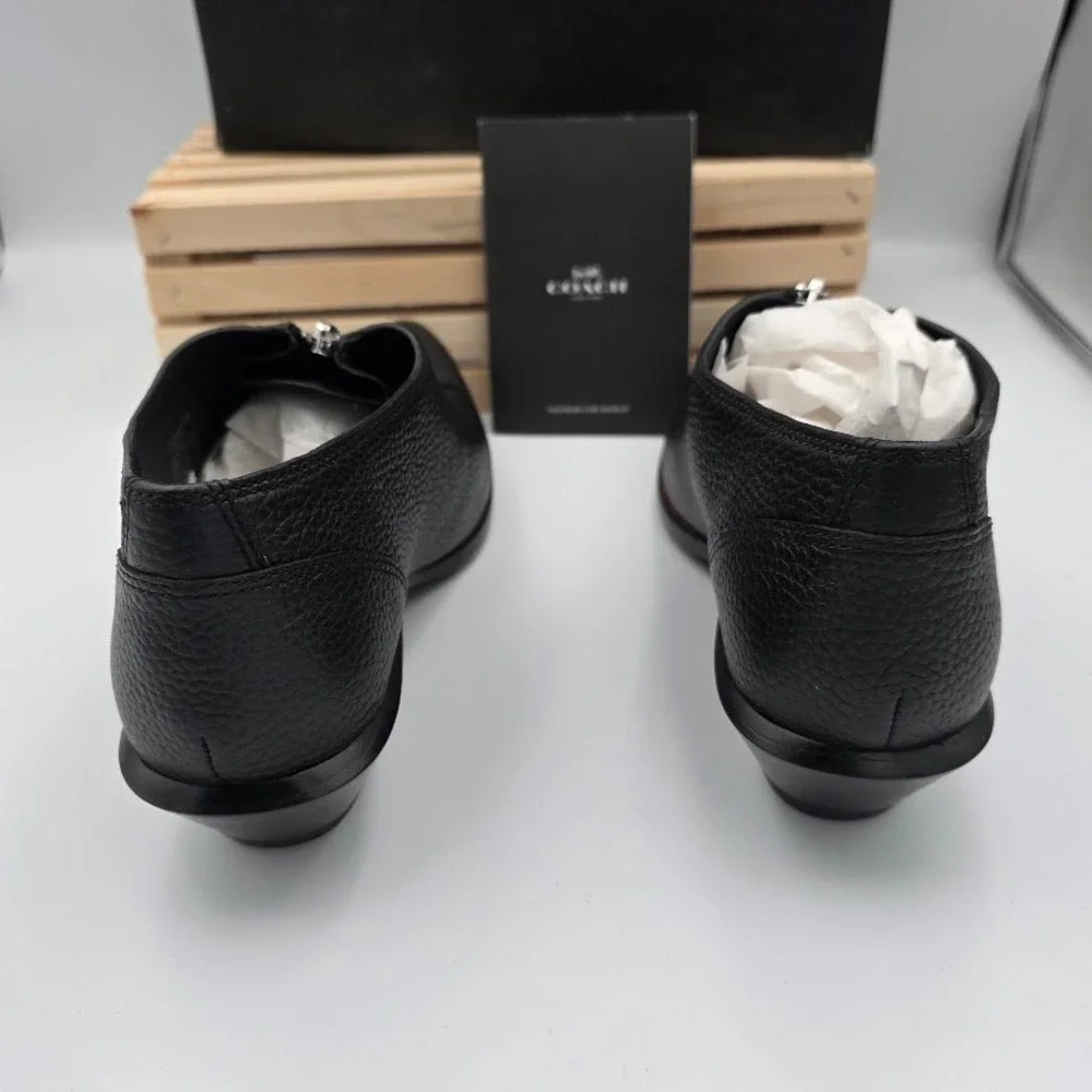Coach Bandit Zip Shoe Pebble Black Leather Pointed Toe Bootie Q8176‎ Womens 8 B